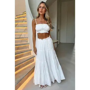 Selina Tiered Maxi Skirt - White