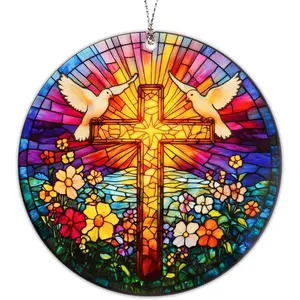 Easter Ornaments Cross Christian Decor Suncatcher Effect Window Decorations Jesus Cross Christian Gifts Religious Easter Gifts He is Risen Decor Jesus Christ Catholic Hanging Ornament