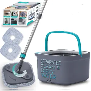 True & Tidy Spin Mop System: Dual compartments for clean/dirty water, built-in brush, thick microfiber pads, machine washable, perfect for homes mop Rotating Mop Cleaning Household