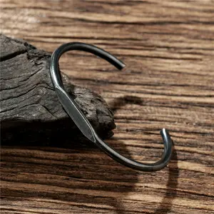 Classic Vintage Black Cuff Men Bracelets Bangles Stainless Steel Punk Bangle Bracelet For Men Women Jewelry Gift Pulseras