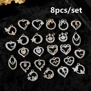 DIY Jewelry Making Charms Kit, Assorted Heart & Floral Pendants in Silver Gold Tones, Alloy Rhinestone Embellished for Bracelet Earring Necklace Crafting Heart Cross Charm, Jewelry Making Supplies