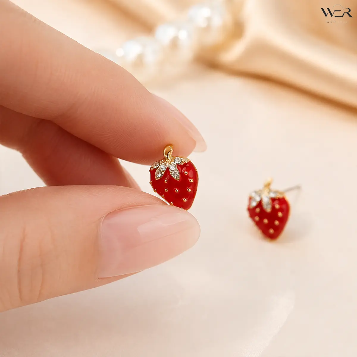 Strawberry Earrings Fruit Earrings Cute Strawberry Earrings Red Enamel Earrings Gold Stud Earrings for Women Girls Everyday Wear Gift