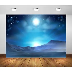 5x3ft Fabric Nativity Scene Backdrop Christmas  Night  of Bethlehem Over Desert Birth of  Background Christmas Nativity Decorations Religious Belief  Story Photo Studio Props