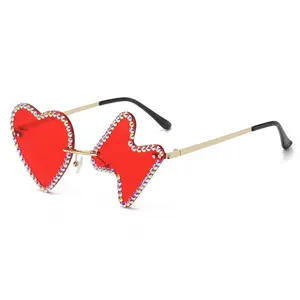 2026 New Rimless Women's Sunglasses, Lightning & Heart Design, Rhinestone-Trimmed Novelty Shades, UV-Protective Sports Eyewear for Raves & Themed Parties, Womens Sunglasses, Sunglasses For Women