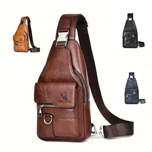 【Local Delivery】Maxoner 1pc Retro Brown Men's Chest Bag, Waterproof Daily Commute Bag, Solid Color Fashionable Slant Shoulder Bag Fathersdaygift Durable Crossbody Fanny Pack