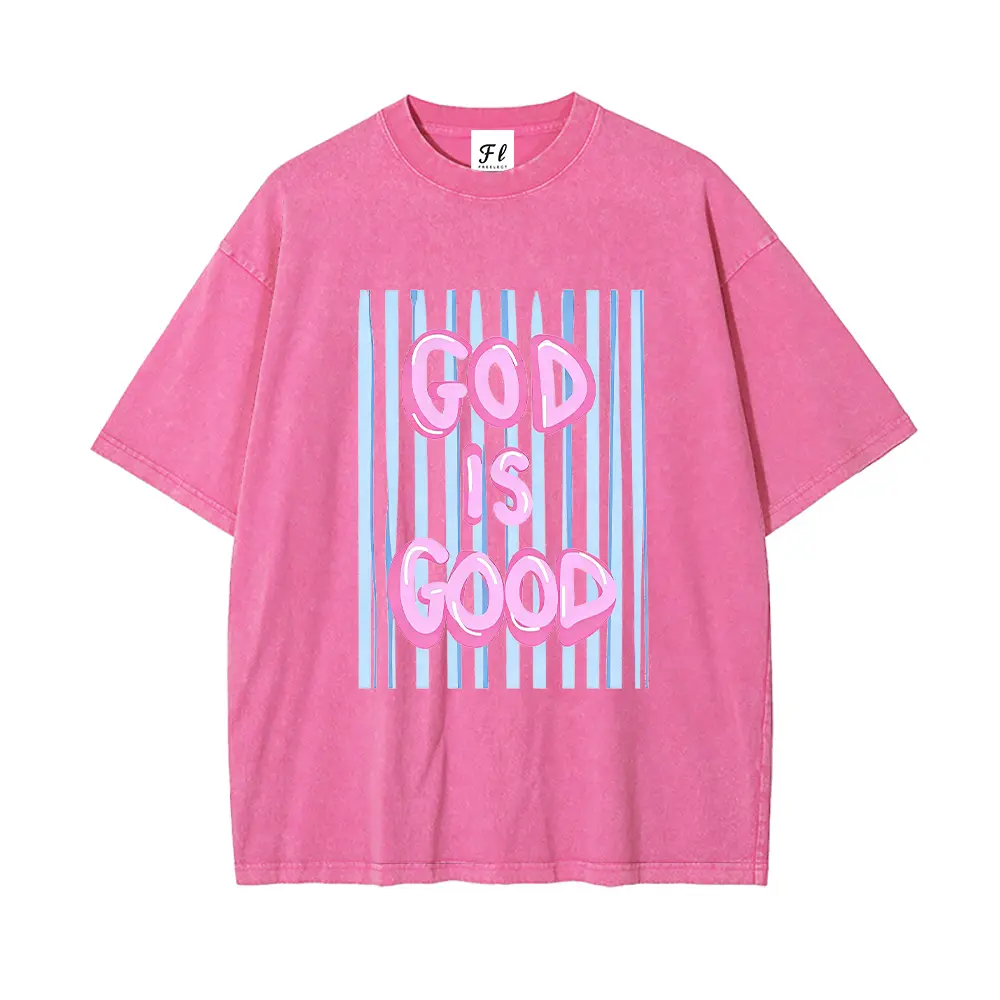 Women's Plus-Size Unisex God is Good Print Washed Cotton T-Shirt, Comfortable Breathable Fashion Fabric