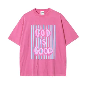Unisex God is Good Print Washed T-Shirt Plus Size Shirt Cotton