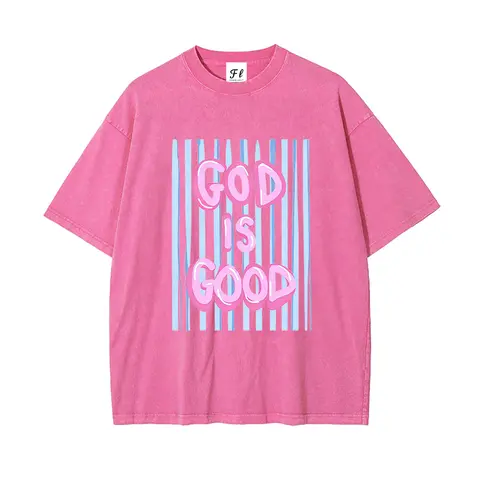 Women's Plus-Size Casual Streetwear Washed Cotton Round Neck Tops - God is Good Graphic, Lightweight, Breathable, Comfortable, Chic Loose Fabric T-Shirt for Daily Wear