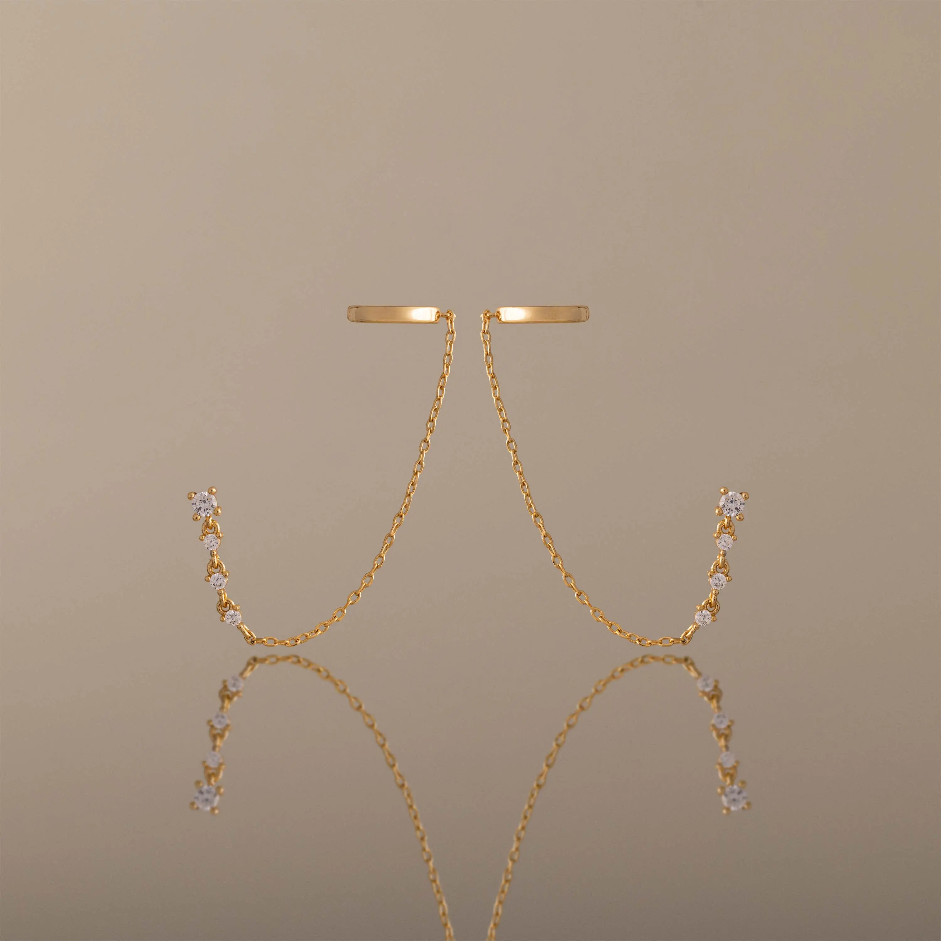 Diamond Veil Cuff Earrings by Caitlyn Minimalist - Dainty Diamond Chain Duo Ear Cuff & Stud Earrings - Bridal Jewelry - Gift for Her