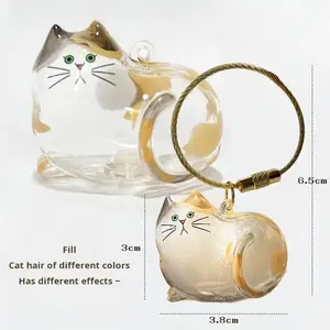 Clear Cat Fur Keepsake Charm,Collect & Carry Cat Hair,Portable Meowmory Fur Capsule Keychain,Portable Memorial Keychain for Pet Lovers, Customizable Cat Hair Jewelry Gift