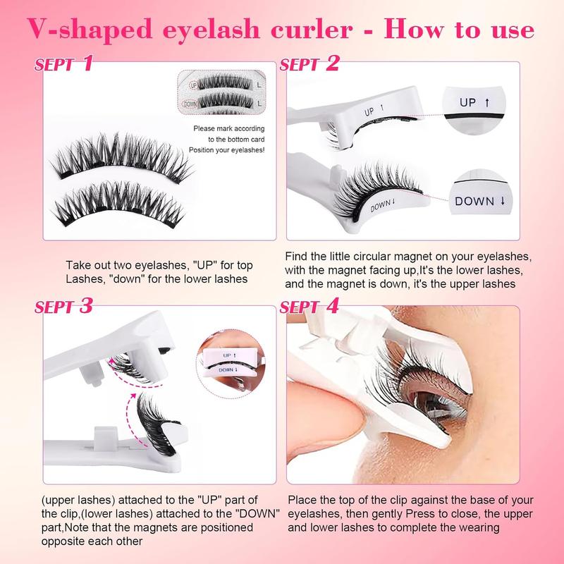 （Please confirm the product specifications）Magnetic Eyelashes Kit - Glue-Free Eyelash Extensions with Applicator Curler & Eyebrow Set Waterproof Lightweight Makeup for Adults vacation Natural Look Self-Grafting False lashes cluster