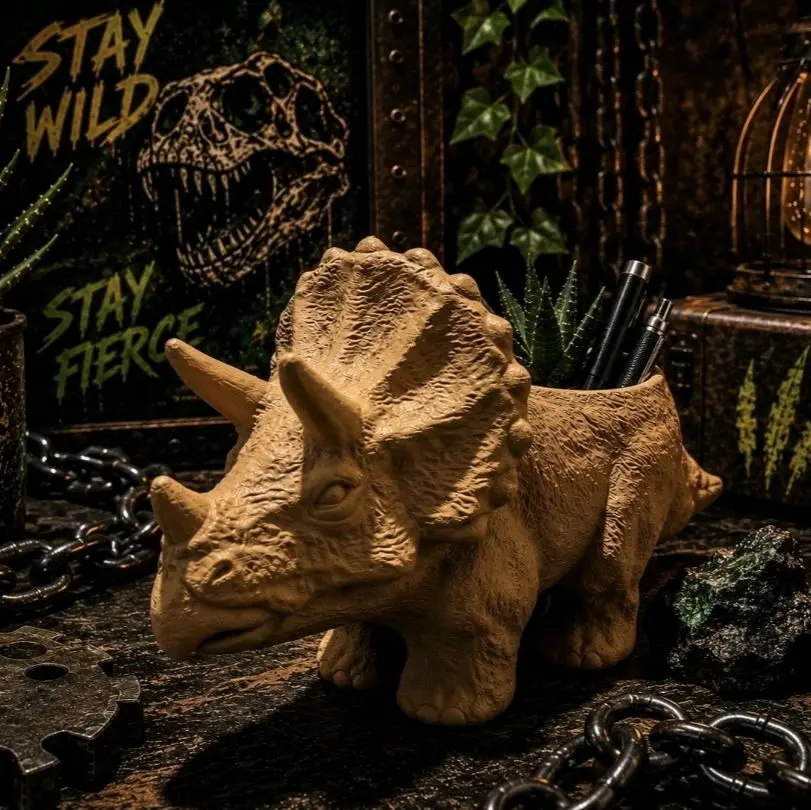 Triceratops Pen Holder, Dinosaur Desk Organizer and Toothbrush Holder