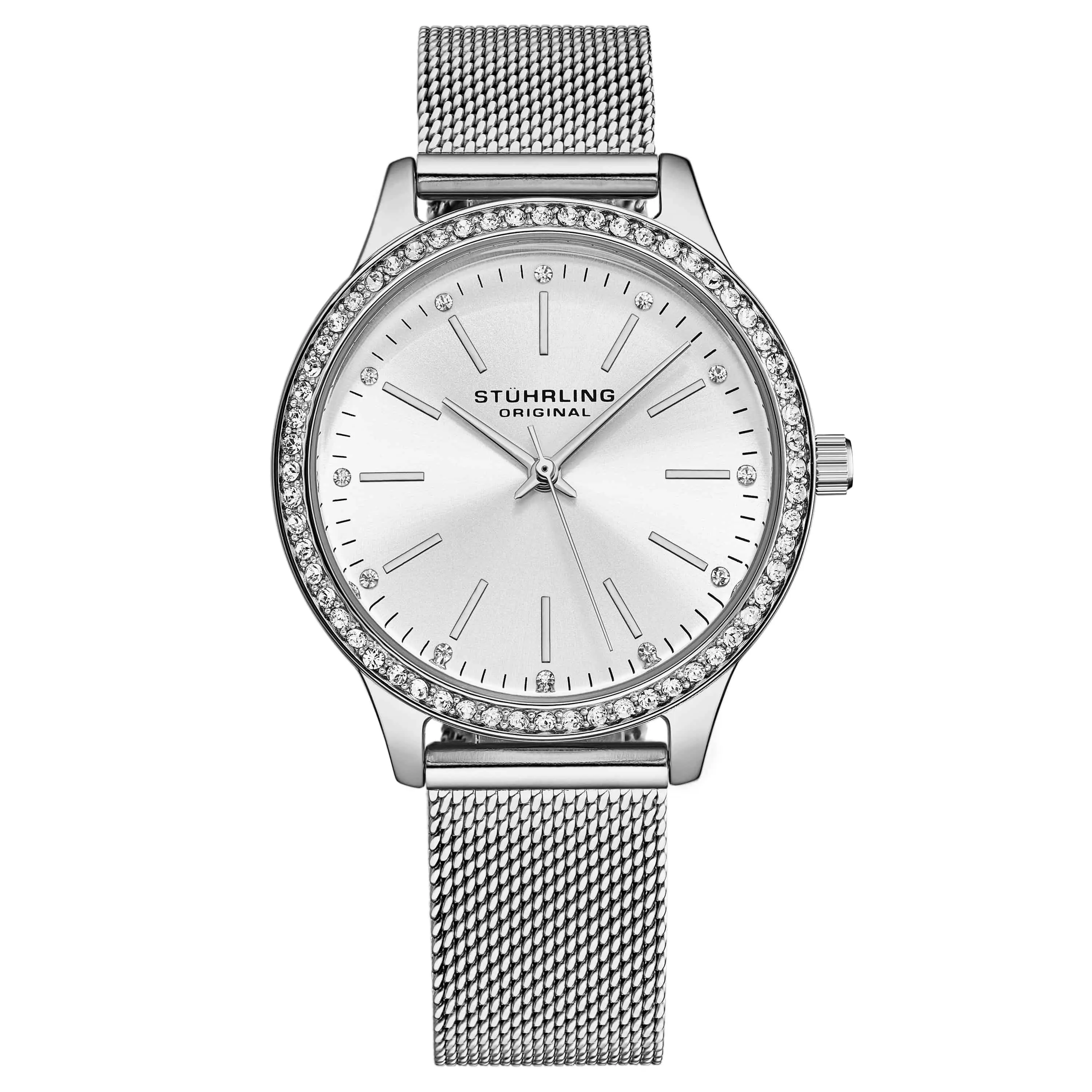 Women's Classic Silver Round Fashion Wristwatch - 35mm Analog Quartz Watch with Crystal Bezel, Mesh Bracelet, 5 ATM Water Resistance (Classic Fashion Women's Watches), Analog Quartz Movement, Elegant Wristwatch, Fashion Wristwatches, Metal Mesh