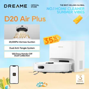 DREAME D20 Air Plus/ D20 Plus Robot Vaccum and Mop Combo with 20,000Pa Suction, Anti-Tangling Tech, Auto-Emptying Dock, Deep Carpet Cleaning and Smart Navigation Black