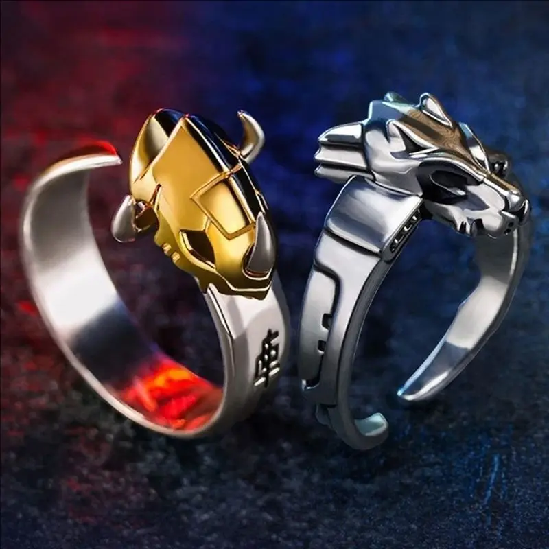 Anime Cartoon Digimon Digital Monster Ring Garurumon Unisex Cosplay Adjustable Angel Angewomon Rings Party Accessories Jewelry ﻿