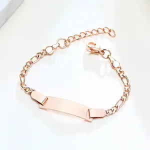 18K Rose Gold ID Bracelet For Kids Waterproof | 18K Rose Gold Plated Waterproof Name Bracelet Engraved Name Bar ID Bracelet For Kids
