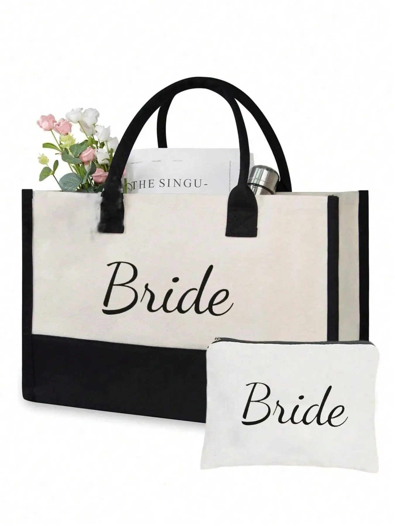 Bride Handbag and Makeup Bag Set, Cosmetic Bag, Personalized Bride Gift, Travel Cosmetic Bags, Makeup Storage Bag, Perfect for Wedding, Bridal Shower, Bachelorette Party, Engagement, Honeymoon