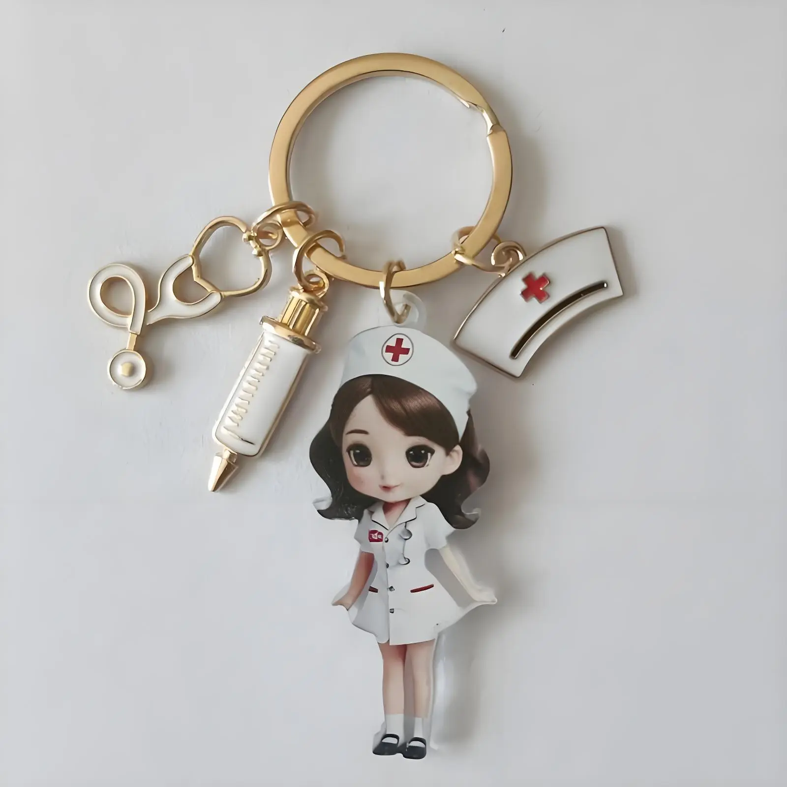 Trendy Cute Keychain Set, 3-Piece with Medical-Themed Nurse & Syringe Charms - Accessory for Car Keys & Bags, Memorable Keepsake for Nurses, Acrylic Pieces