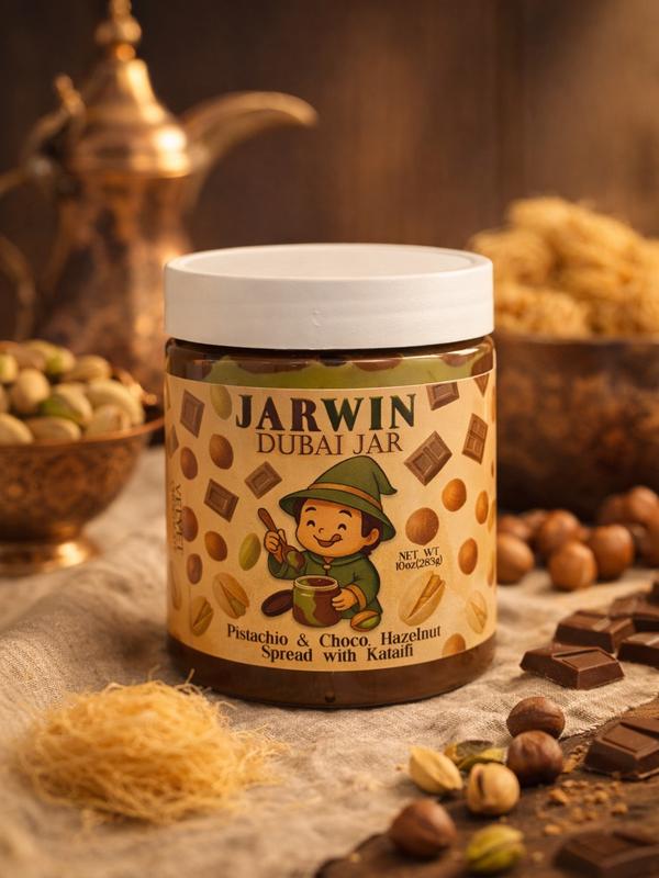 JARWIN Dubai Jar 10oz Premium Pistachio Cream with Kunafa & Chocolate Hazelnut Layers | Handmade Luxury Dessert Jar | Middle Eastern Inspired Gourmet Spread | Perfect Gift, Premium Pistachio Hazelnut Indulgence