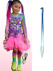 Colorful Three-Strand Braid Bb Clip-In Hair Extensions, Gradient Color Braided Ponytail, Lightweight Realistic No-Weave Hair Accessory, Kids & Adults