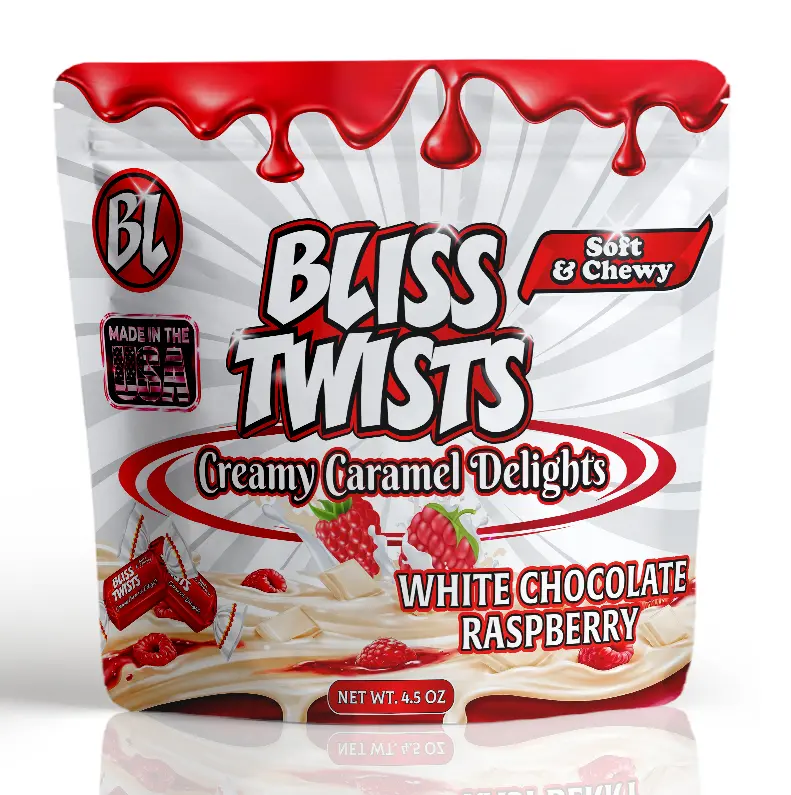 Bliss Twists Creamy Caramel Delights – White Chocolate Raspberry | Soft & Chewy Gourmet Caramels | 4.5 oz