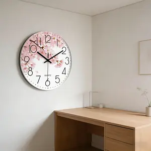 Japanese Cherry Blossom Silent Wall Clock, Living Room Bedroom Simple Watch, Nordic Style Decorative Wall Clock, Sweep Mute
