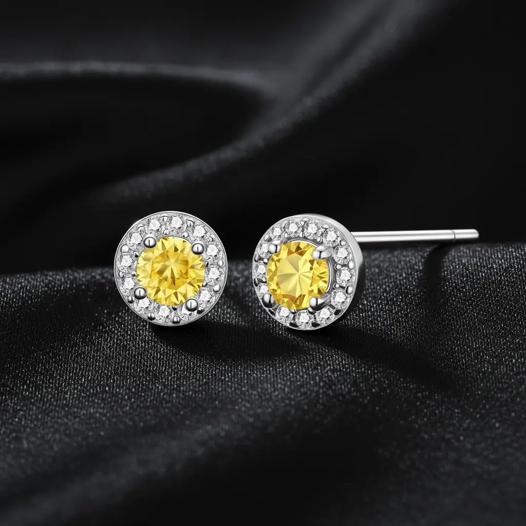 Yellow Moissanite Halo Studs