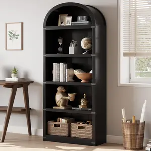 Garvee - Estantería arqueada de 5 estantes de 72 Pulgadas de Alto, estantería de Madera para hogar, Oficina, Sala de Estar (Negro Puro)