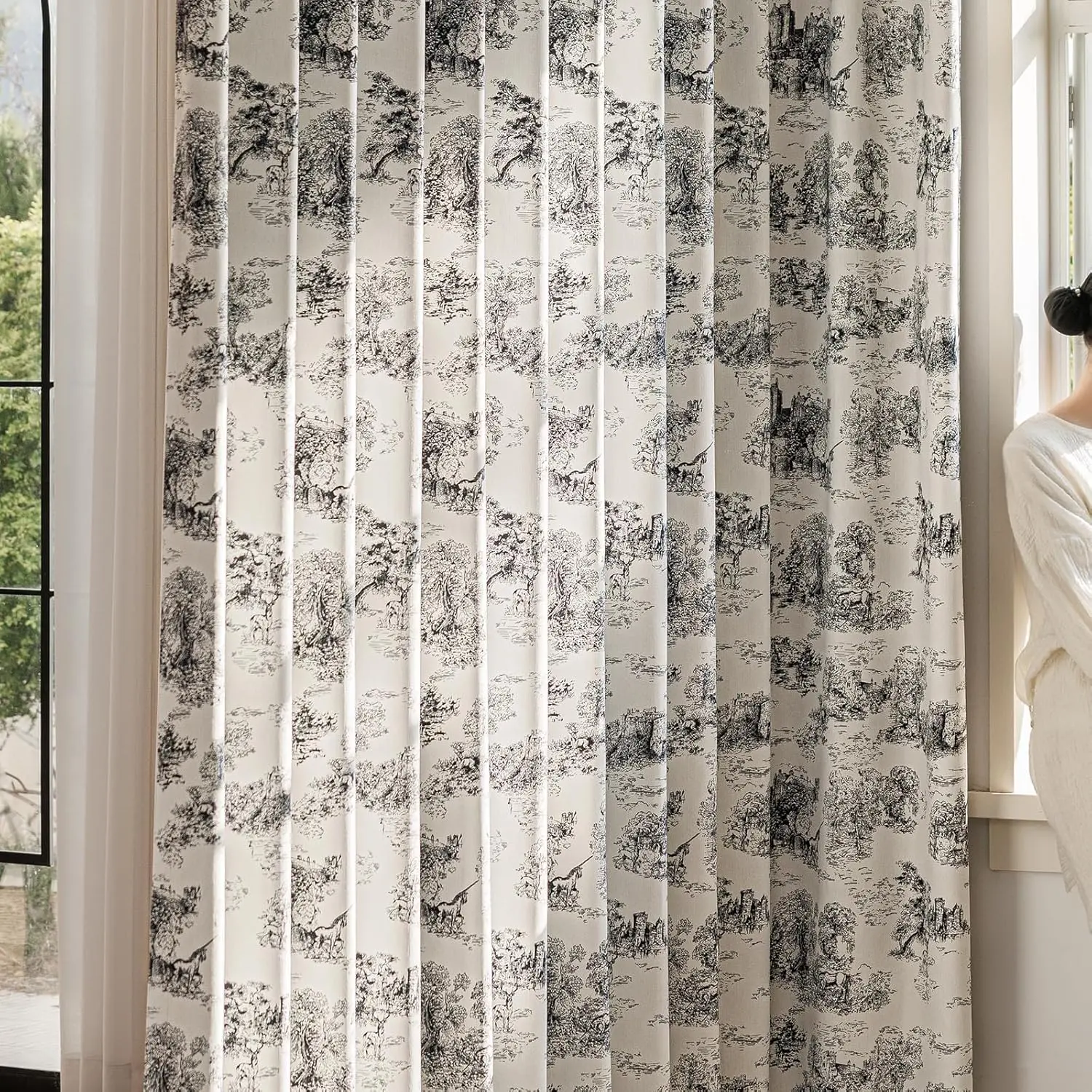 UOOSIN Toile de Jouy Blackout Curtains - Vintage French Castle Print Thermal Insulated Drapes for Bedroom Living Room W52 x L84 W52 x L96 inch 2 Panels Room Darkening Printed Black Castle Grommet Living Room Drapes