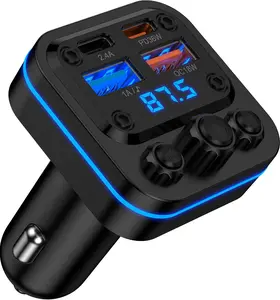 Bluetooth Fm Transmitter for Car, w Fast Charging, Blue Tooth . Car Charger USBC USBA Multi Ports, Wireless Radio Aux Cigarette Lighter Adapter Auxiliary for Samsung Galaxy Android iPhone Apple