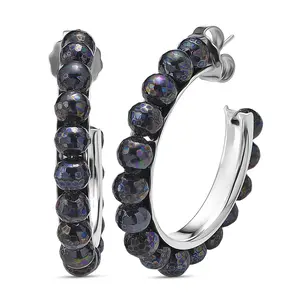 Shop LC Faceted Peacock Color Shell Pearl Hoop Earrings in Stainless Steel