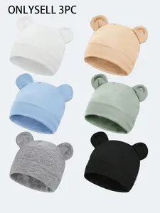 Cute Bear Ear Baby Beanie for 0-3 Months, Soft Cotton Newborn Hat, Multi-Color Infant Slouchy Cap, Stretchy Warm Knit Hat for Baby Boys Girls