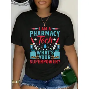 100% Cotton I'm A Pharmacy Tech What's Your Superpower Funny Pharmacist T-Shirt Summer, Cotton, Casual, Short Sleeve, Graphic Tee, Soft, Breathable, Loose Fit, Streetwear, Daily Wear, T-Shirtt