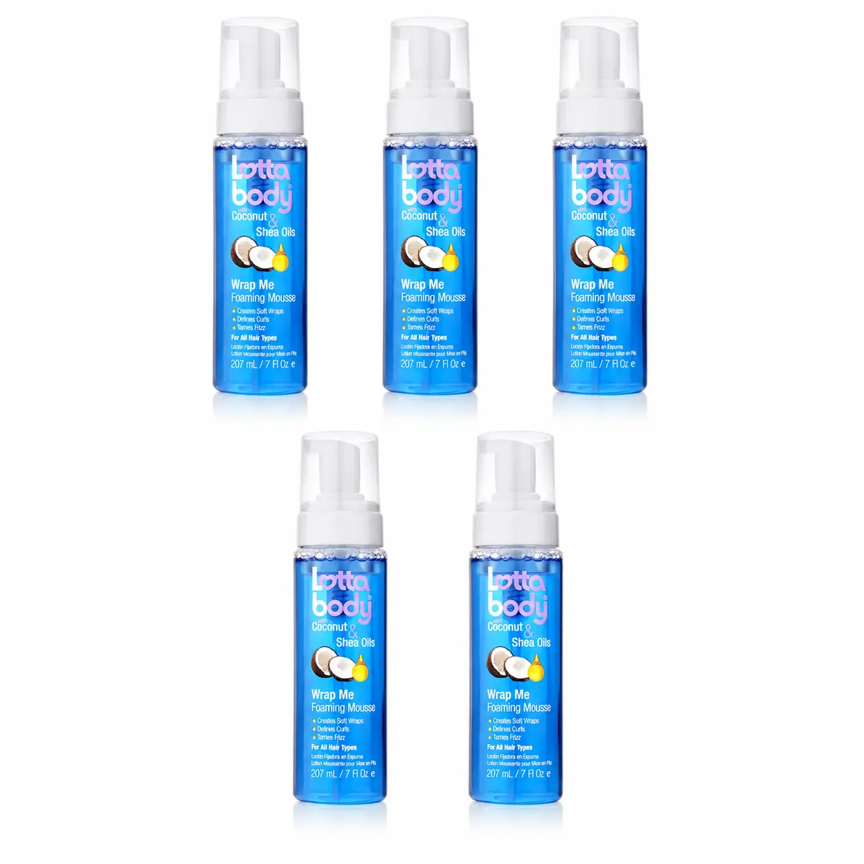 Lottabody Coconut Oil & Shea Wrap Me Foaming Curl Mousse 7 Fl Oz (Pack of 5) Lightweight Curl Defining Hair Mousse for Natural Curly & Coily Frizz Control & Shine