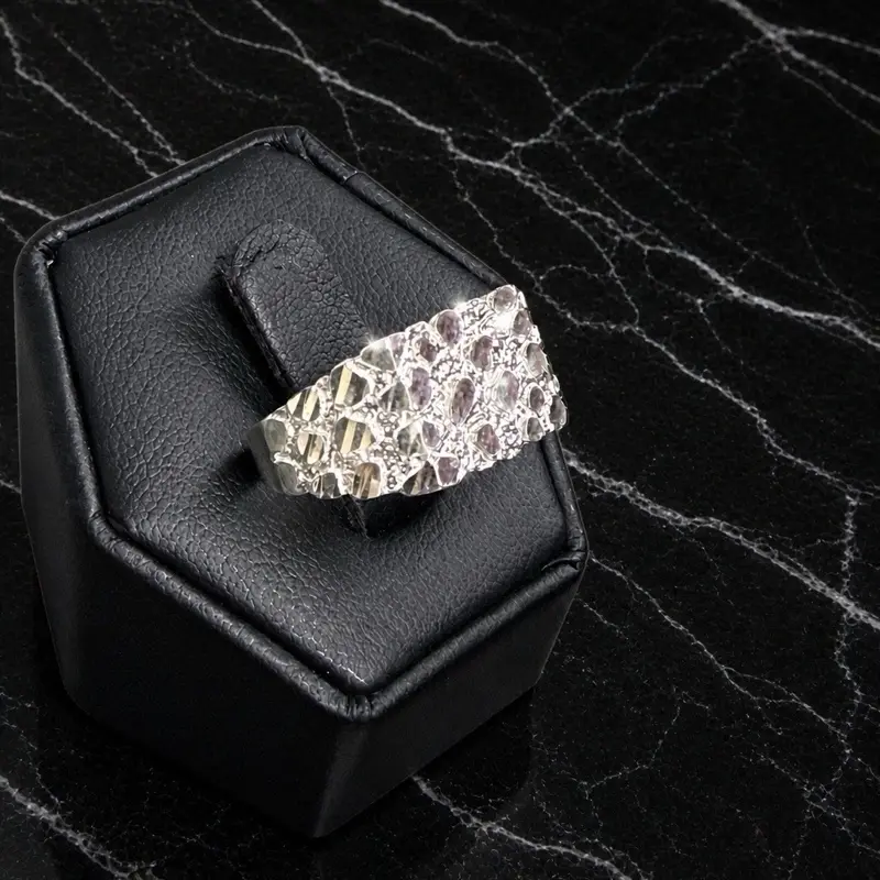 925 Silver Nugget Ring-Diamond Cut