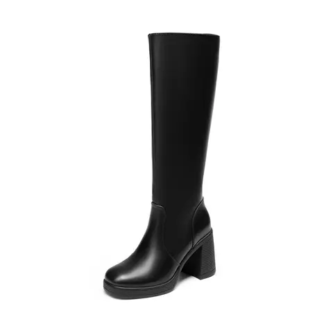 Dream Pairs Women's Classic Design Gogo Knee-High Boots, Chunky Heel Style Round Toe, 3.54in Block Heel, 0.79in Platform Lift, Side-Zip, Straight-Cut Shaft, Lightweight Rubber (TPR) Sole, 4mm Latex, Wear-Resistant Daily Casual Comfortable Footwear