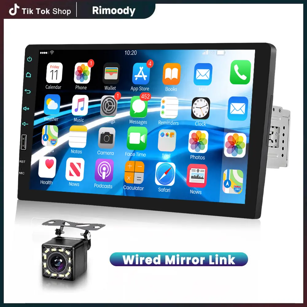 RIMOODY 9-Inch Single Din Car Stereo with 1080P Touch Screen Display, Bluetooth Hands-Free Calling, FM Radio, MirrorLink, SWC, USB, EQ, Backup Camera Support & Car Accessories Kit, Accessories For Car
