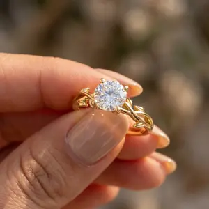 1 1/4 ct Solitaire Moissanite Vine Engagement Ring 14k Yellow Gold