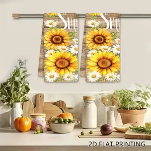 2PC  Rustic Sunflowers and Daisies "You Are My Sunshine" Wood Background Swedish Dishcloth, Farmhouse Reusable Absorbent Sponge Wipe, Kitchen Cleaning Cloth