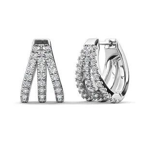 Aliyah 18k White Gold Plated 14mm Hoop Earrings with Simulated Diamond Crystals