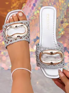 New Flat Sole Slippers Thick Heel Height Increase No Slip Foot Shape Correction Letter Print Fashion Shoes