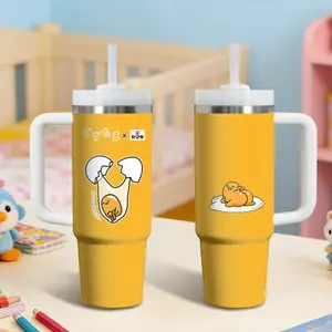 Gudetama Vacuum Flasks 40oz Stainless Steel Tumbler with Handle & Straw, Vacuum Insulated Travel Mug Keeps Drinks Cold Up to 12 Hours, Leak-Resistant Cup for Iced Coffee, Water, Office, Gym or Travel