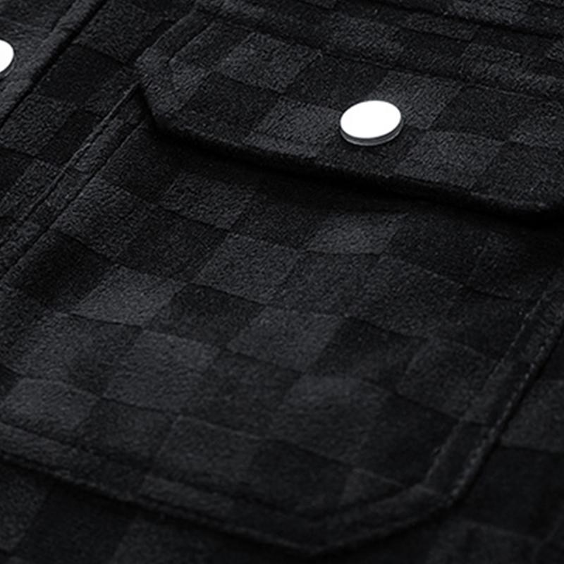 Men's Black Patterned Suede Wool Jacket with Front Flap Pockets and Button Closure, Suitable for Autumn Wear - Fashionable and Practical Top - Aesthetic - Fashion men outfits Men's Black Patterned Suede Wool Jacket with Front Flap Pockets and Button Closure, Suitable for Autumn Wear - Fashionable and Practical Top - Aesthetic - Fashion men outfits