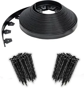 No-Dig Landscape Edging with BONUS Anchoring Spikes, 1.5 in. Tall Straight Top Plastic Garden Border, 100 Foot Kit, Black