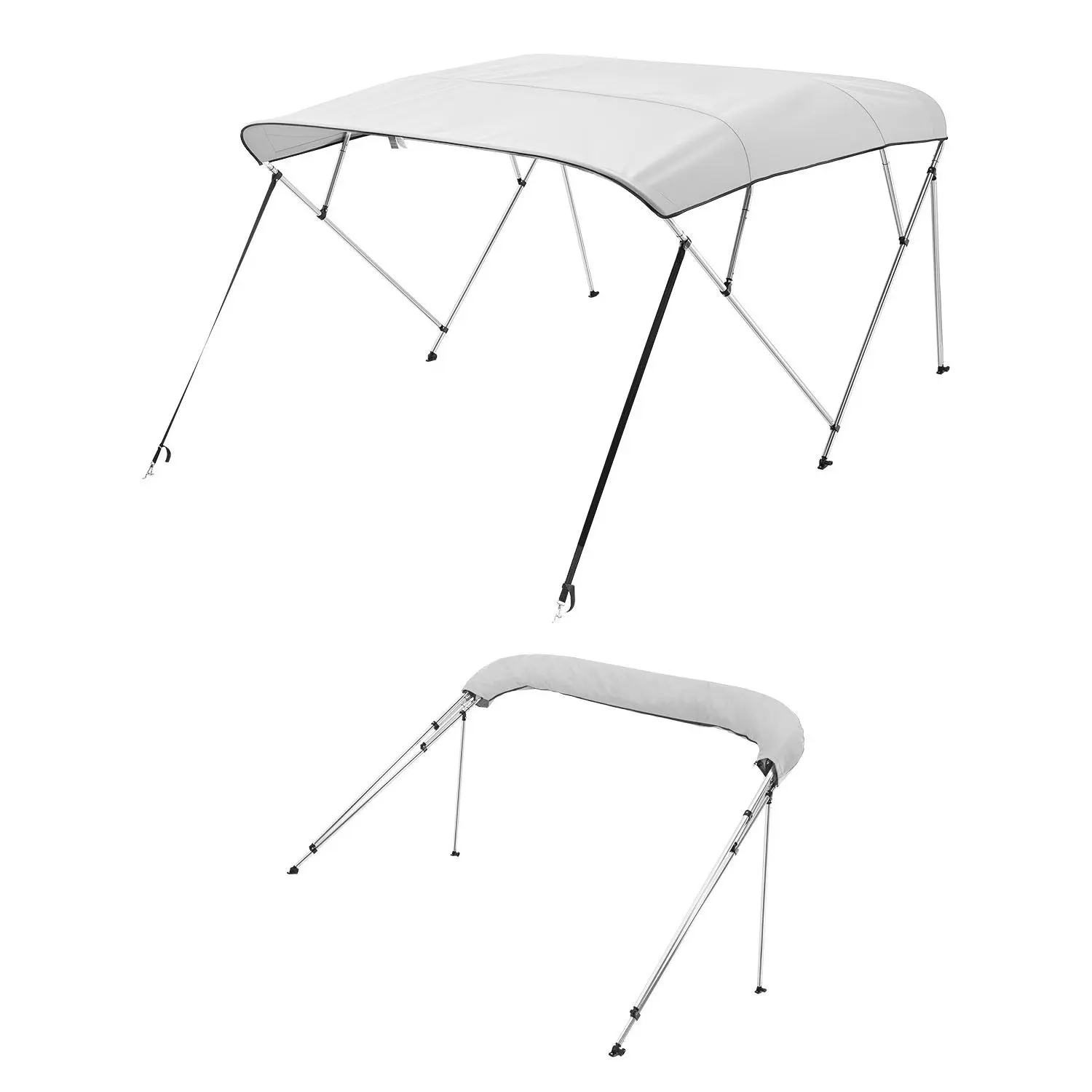 VEVOR 4-Bow Boat Bimini Top, 600D Polyester Canopy, Aluminum Alloy Frame, Waterproof Sun Shade, 2 Support Poles, 4 Straps, Storage Bag, 96Lx(67-72)Wx54H in Light Grey [DealsForYouDays]