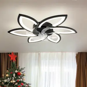 LED Ceiling Fans with Lights, Small 27 inch Modern Low Profile Ceiling Fan, Dimmable Flower LED Ceiling Light Fixture, Flush Mount Ceiling Fans with Remote for Bedroom, Kitchen, Indoor