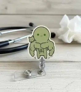 Cute Smiski Badge Reel Kawaii Nurse ID Holder Unique Gift for Coworker Durable Acrylic Retractable Clip