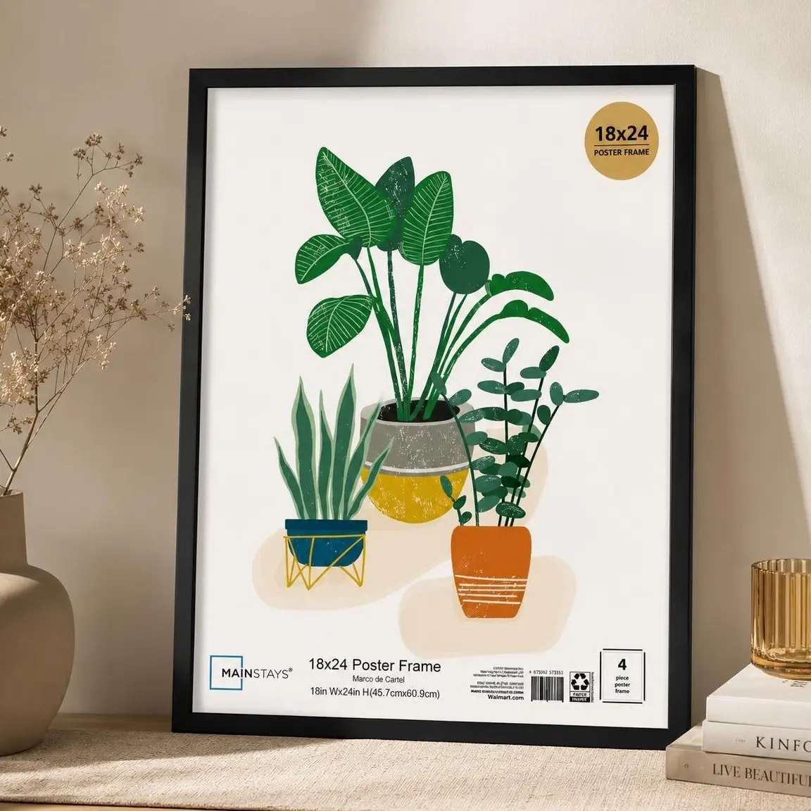 Mainstays 18x24 Black Picture Frame – Modern Flat Profile Wall Photo Frame for Posters, Artwork & Photos