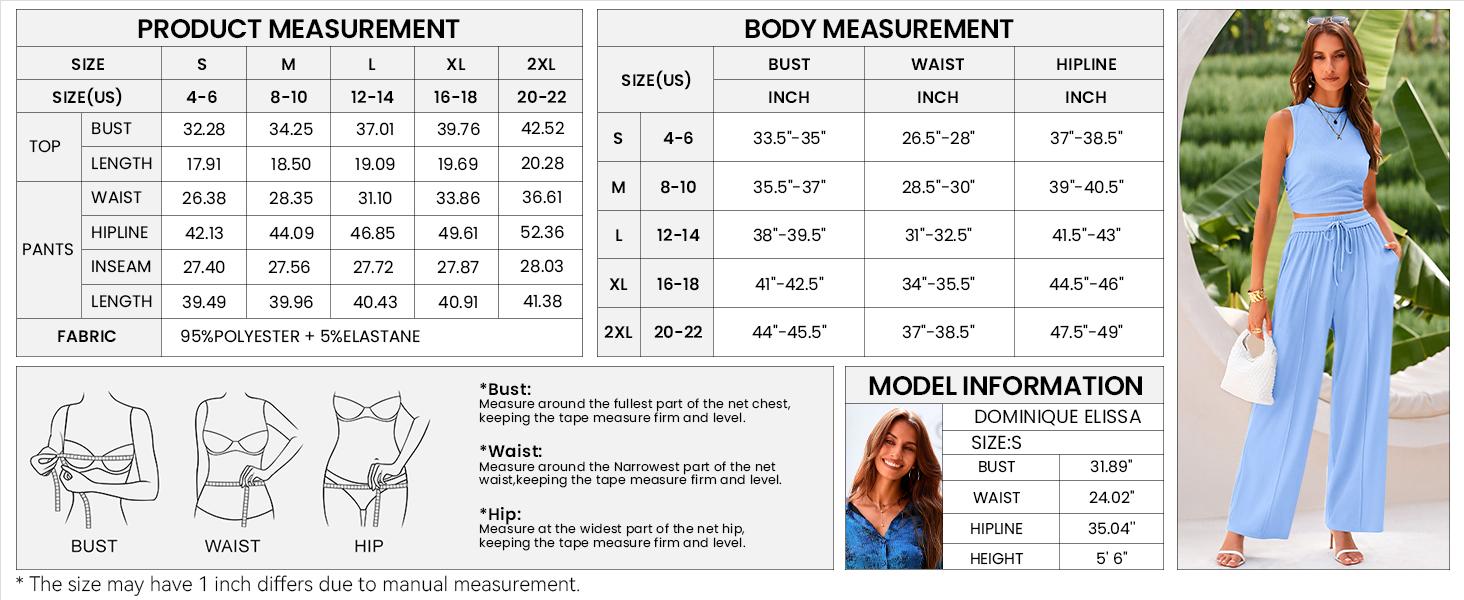 BTFBM Women's Summer 2-Piece Outfits - Ribbed Knit Crew Neck Sleeveless Cropped Top & Wide Leg Pants Lounge Set #Outdoorfun