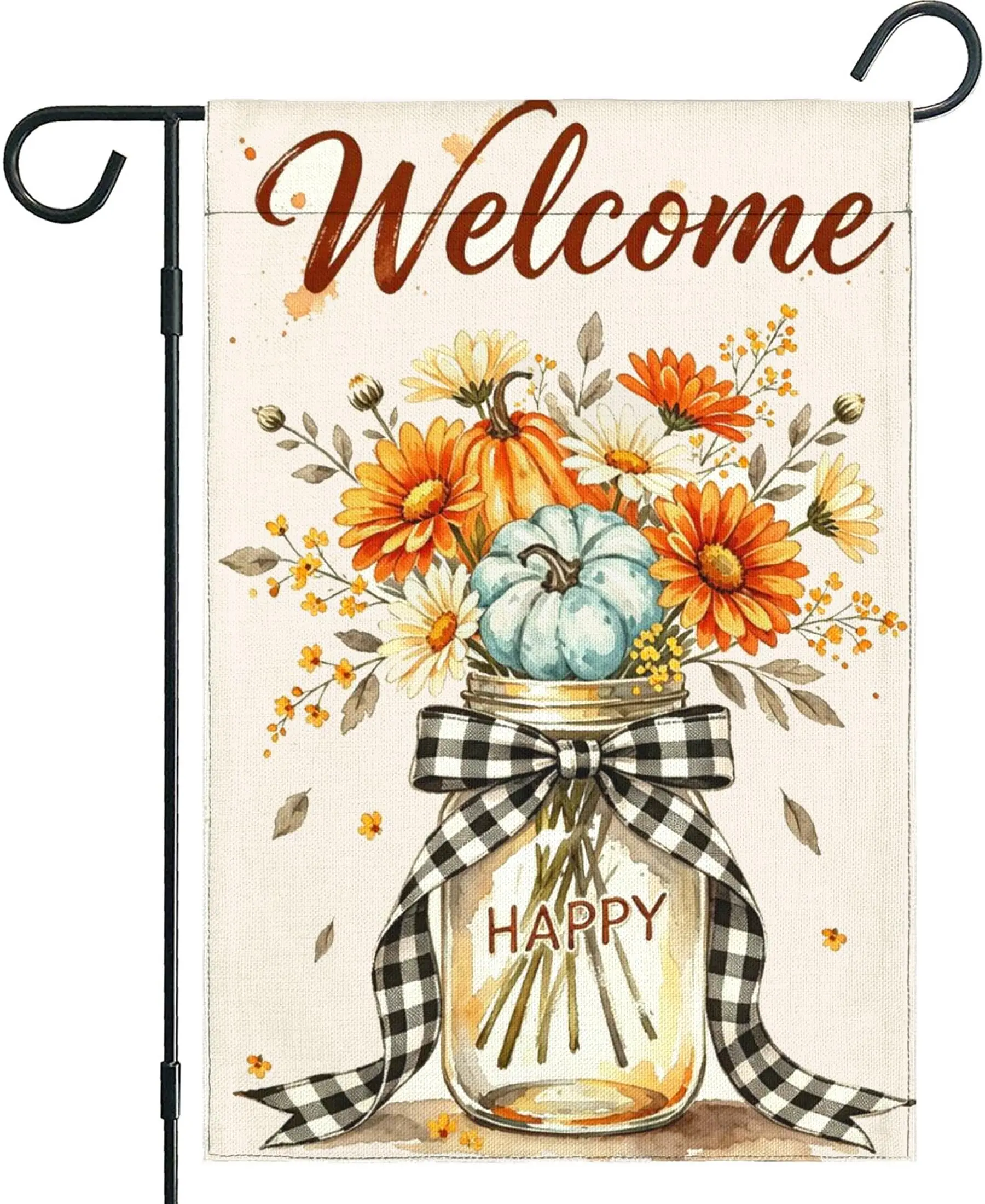 Pumpkin Garden Flag for Outside Double Sided 12 x 18 Inches Welcome Seasonal Yard Pumpkin Flower Linen Garden Flags Outdoor Home Decoration